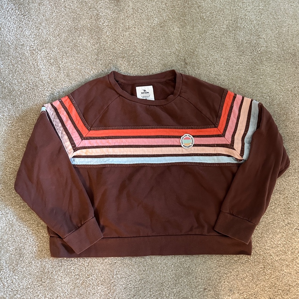 Brown Y2K Ripcurl Sweatshirt Pastel Stripes Beachy Loungewear Boho Granola